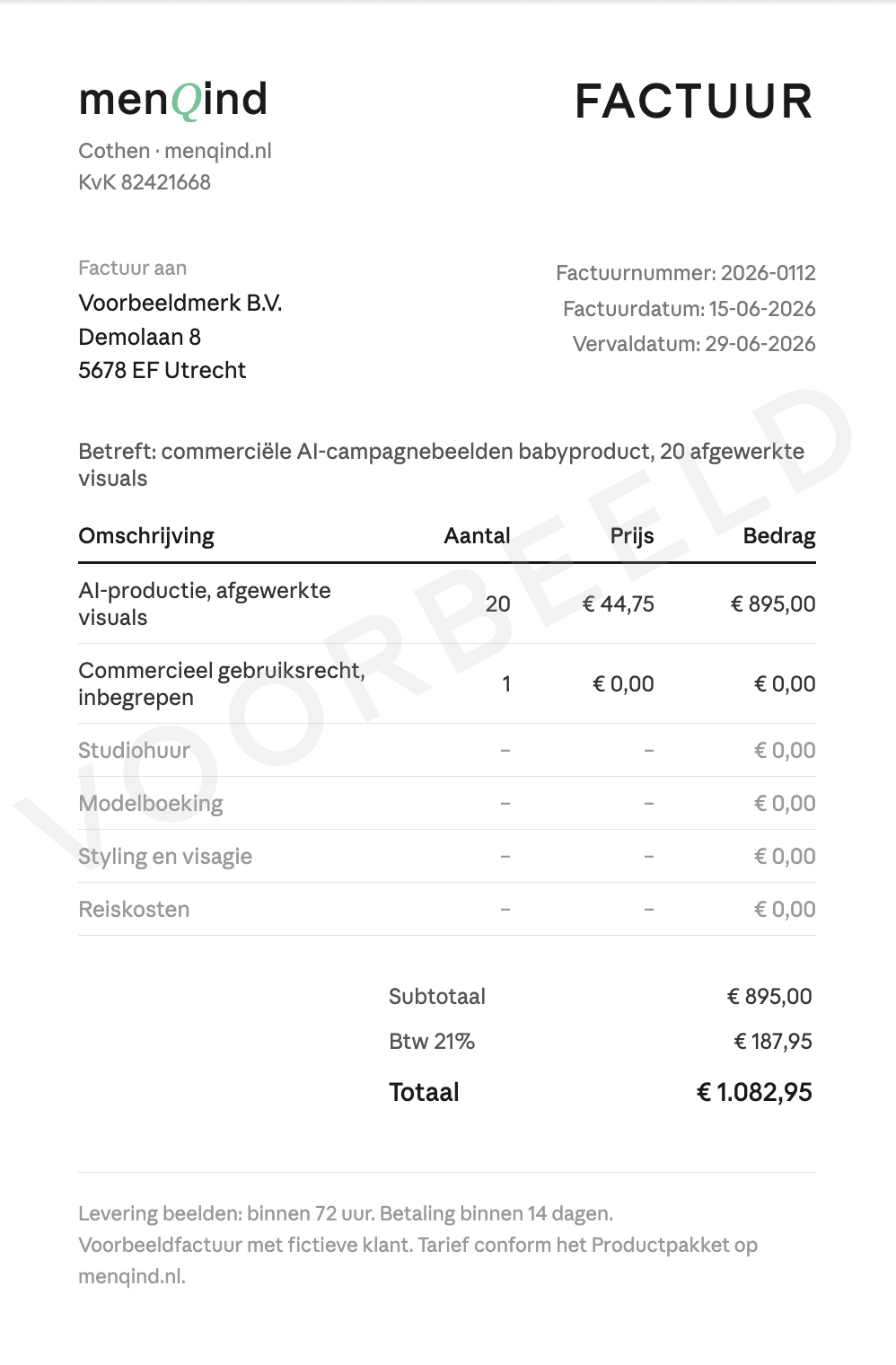 Voorbeeldfactuur van menQind productpakket