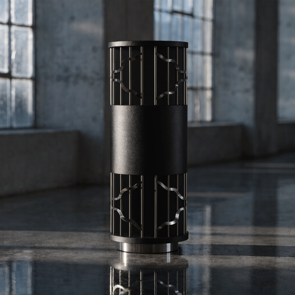 Zwart cilindrisch designobject met reflectie